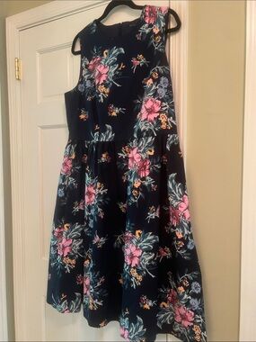 Brooks Brothers Navy Floral Sleeveless Dress with Pink and Blue Blooms size 16